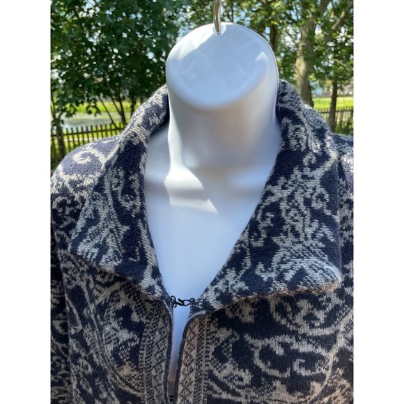 A. Ida Made In Italy Wool Blend Navy & Gray Patterned Knit Cardigan Sweater Jack - Picture 3 of 9